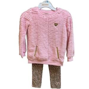 Juicy Couture Girls Pink Plush Pullover & Leopard Leggings Set | Sz 5 NWT